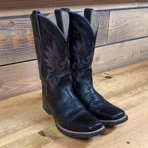Justin Boots Black Leather Cowboy Boots